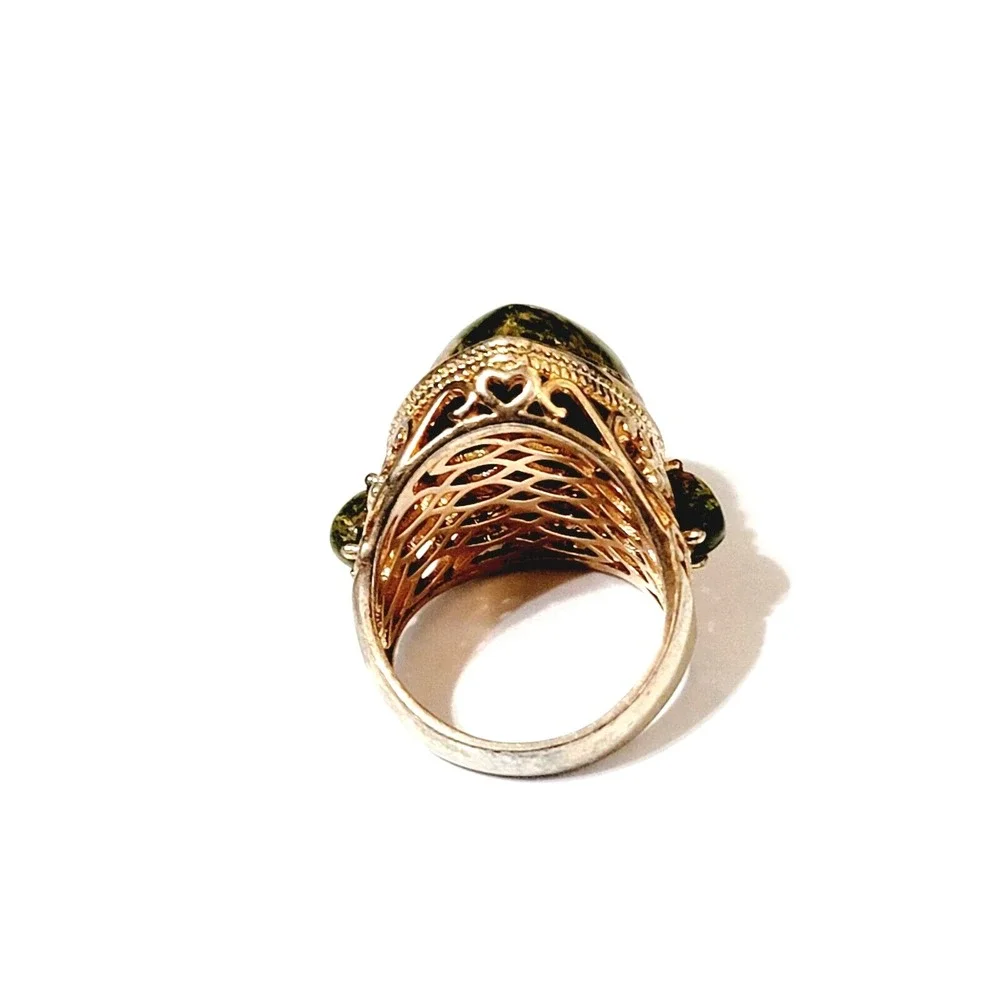Vintage Rose Gold Green Agate Ornate Mogul Fashion Ring JZ China Size 8
